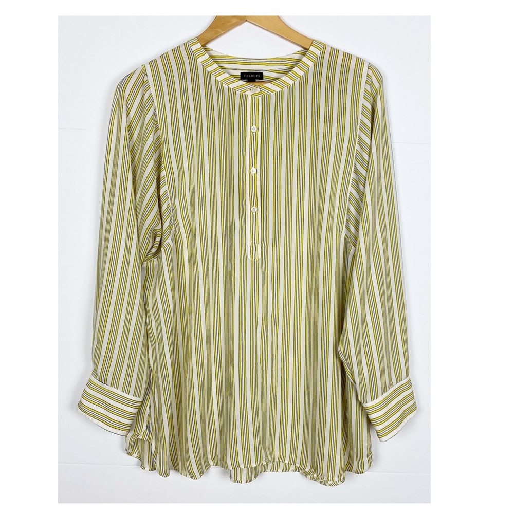 Talbots Striped Yellow White Long Sleeve Top Size XL